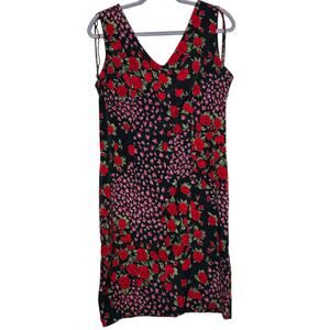Vintage Karin Stevens Dress Black, Red, and Pink Floral Dress Size 6